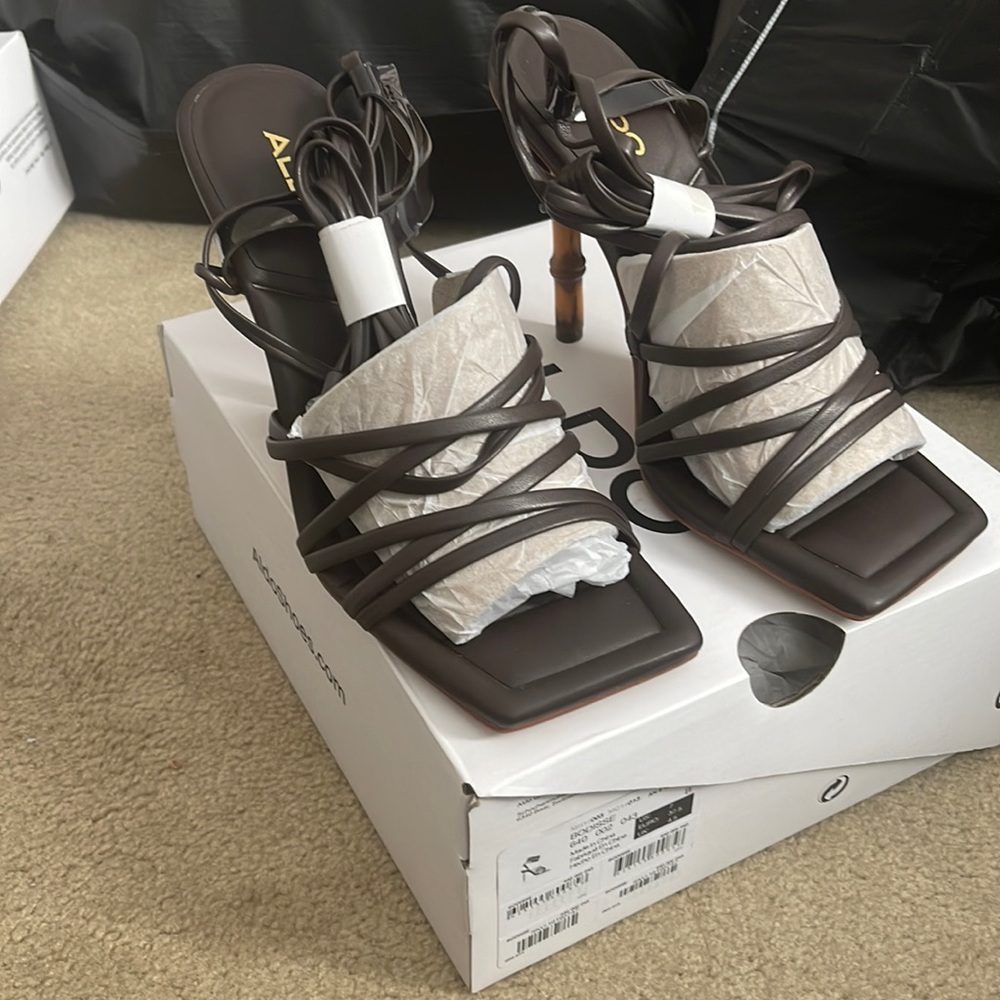 Aldo women brown tie up heels